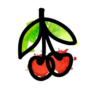 Minimalist cherries tattoo with watercolor and bold
lines